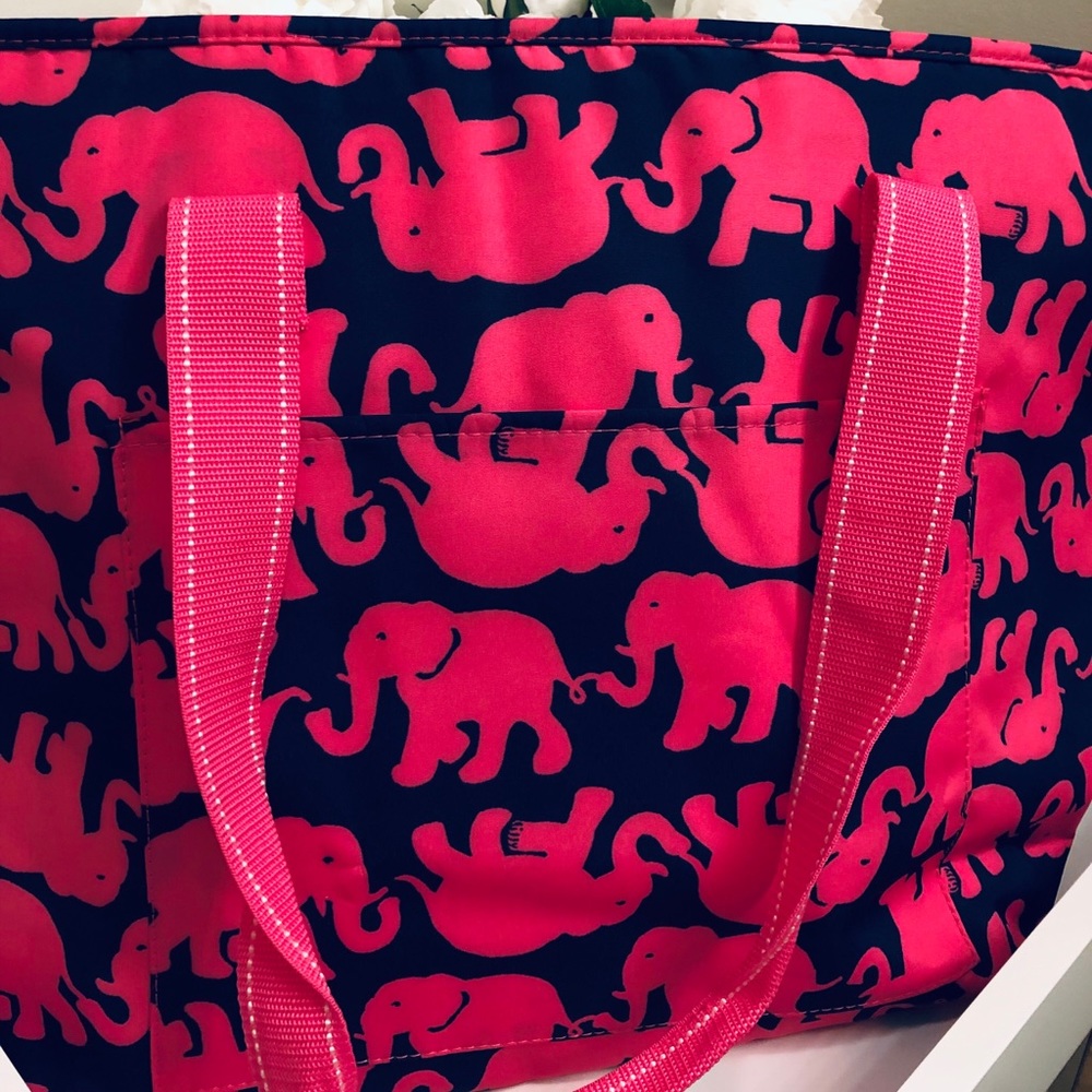 Lilly Pulitzer Navy & Hot Pink Elephant Print Tote cooler